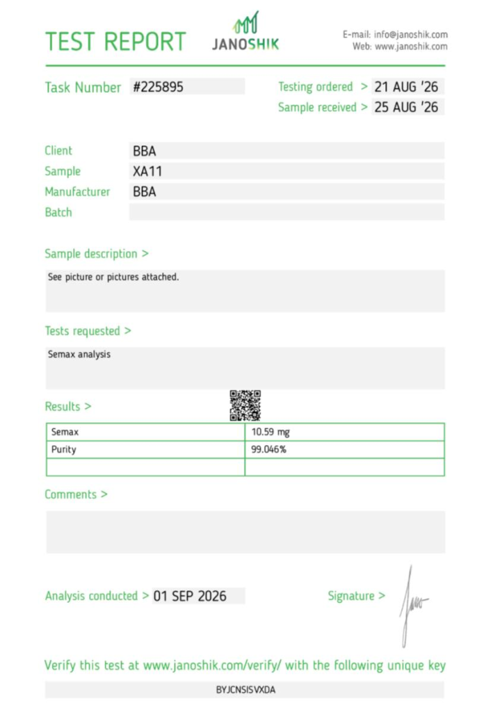 Janoshik analysrapport #225895 för Semax, prov XA11