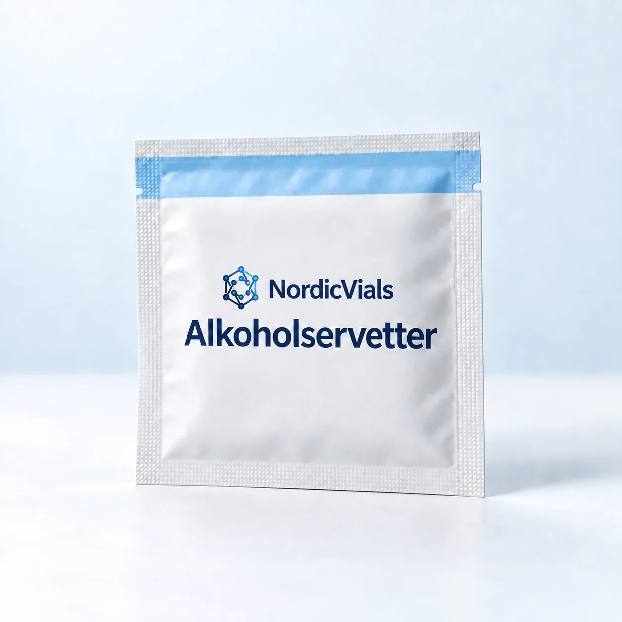 NordicVials – Alkoholservetter – AI-genererad påsillustration med NordicVials logotyp