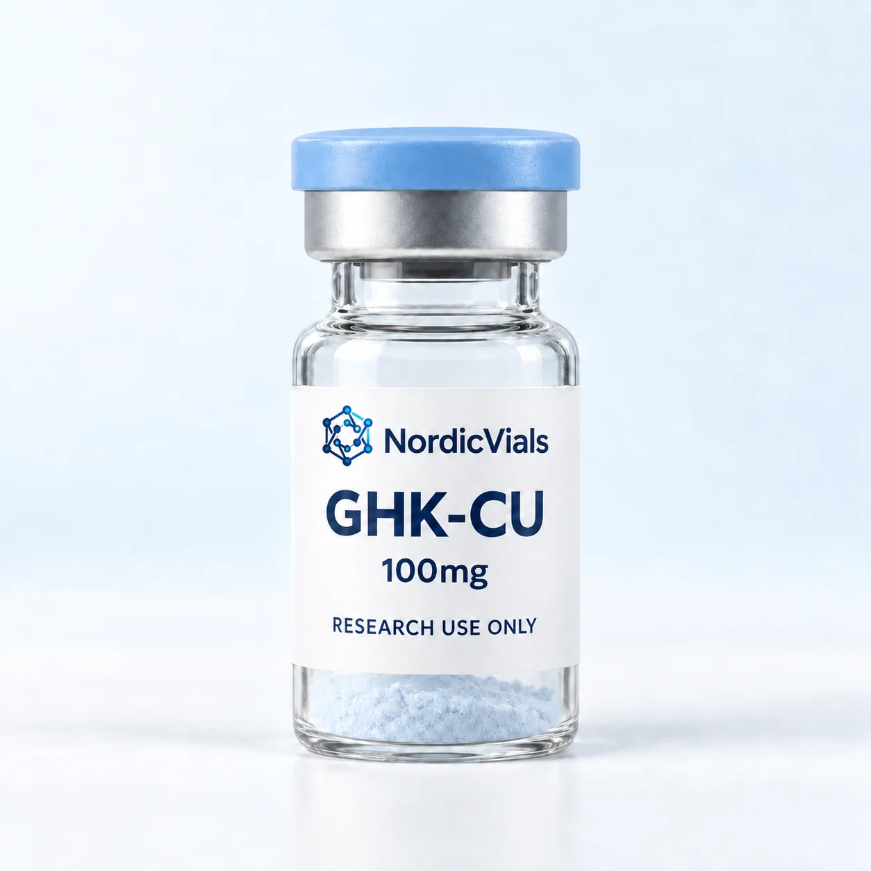 NordicVials – GHK-CU 100 mg – AI-genererad produktillustration med NordicVials logotyp